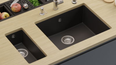 GraniteMy Universal granite black sink 55x40 cm black top mount undermount and flush mount with black plug 1208967150