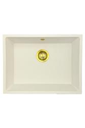 GraniteMy Universal fregadero de granito blanco 55x40 cm blanco para montaje superior, montaje inferior y montaje a ras con tapón dorado 1208967155