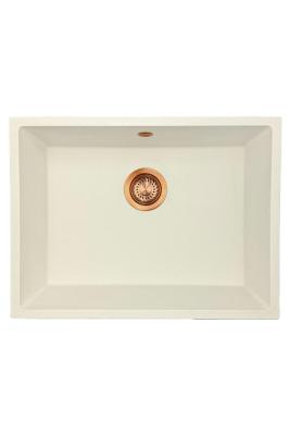 GraniteMy Universal granite white sink 55x40 cm white top-mount, under-mount, and flush-mount with copper plug 1208967156