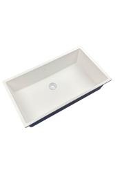 Fregadero GraniteMy Universal de granito blanco grande 74x40 cm de montaje sobre encimera, bajo encimera y enrasado con tapón blanco 1208967160