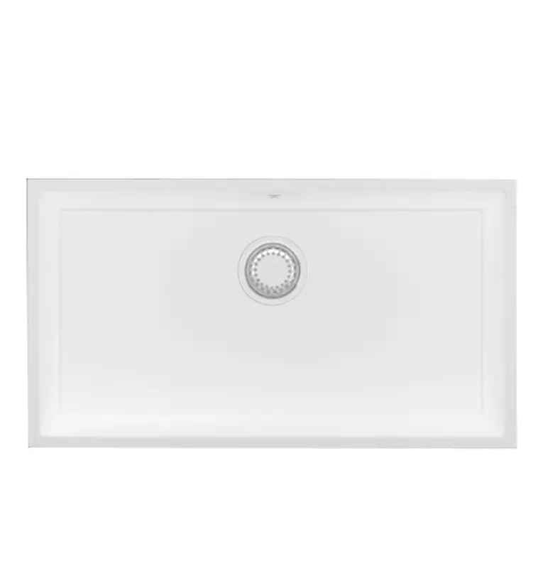 Fregadero GraniteMy Universal de granito blanco grande 74x40 cm de montaje sobre encimera, bajo encimera y enrasado con tapón blanco 1208967160