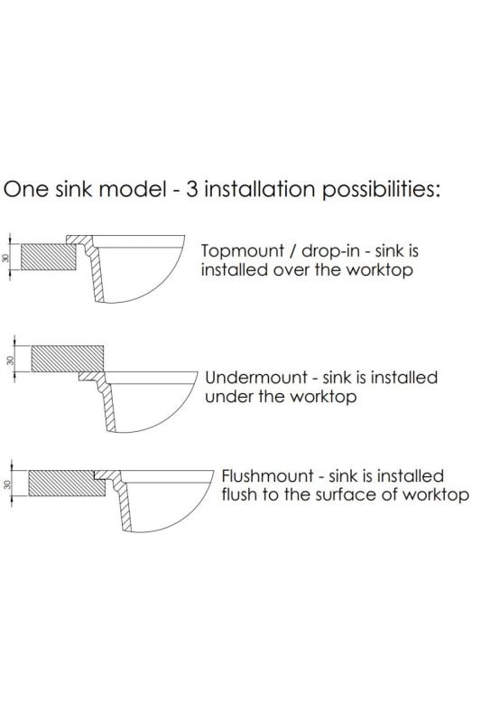 Fregadero GraniteMy Universal de granito blanco grande 74x40 cm de montaje sobre encimera, bajo encimera y enrasado con tapón blanco 1208967160