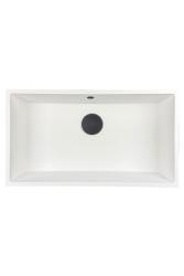 Fregadero GraniteMy Universal de granito blanco grande 74x40 cm de montaje sobre encimera, bajo encimera y empotrado blanco con tapón negro 1208967161