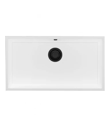 GraniteMy Universal granite large white sink 74x40 cm white top-mounted, undermount and flush-mount with black plug 1208967161