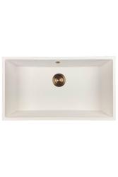 Fregadero GraniteMy Universal de granito blanco grande 74x40 cm blanco de montaje sobre encimera, bajo encimera y enrasado con tapón de cobre 1208967162