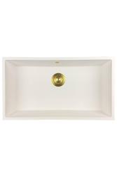 Fregadero GraniteMy Universal de granito blanco grande 74x40 cm blanco de montaje sobre encimera, bajo encimera y enrasado con tapón dorado 1208967163