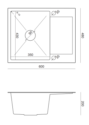 Quadri Dixton 80 Black PVD Nano stainless steel sink 600x480 mm with drainer, reversible 1208967197