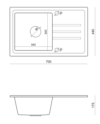 Quadri Sligo 70 gray granite sink set 70x44 cm with drainer including faucet 1208967203