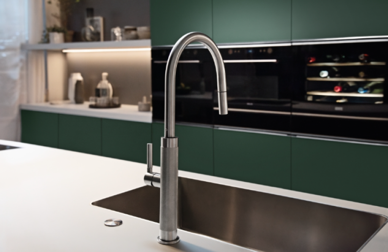 Franke Mythos Masterpiece Grifo de Cocina Acero Inoxidable con Boquilla en J y Cabezal de Ducha Extraíble - 115.0711.554