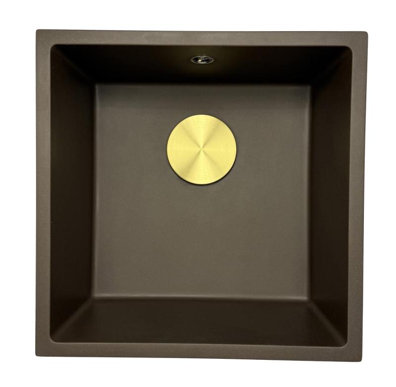 Fregadero GraniteMy Universal de granito para cafetería de 40x40 cm de montaje sobre encimera, bajo encimera y enrasado con tapón de acero inoxidable 1208967212