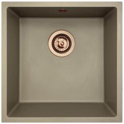 Fregadero GraniteMy Universal de granito taupe de 40x40 cm de montaje sobre encimera, bajo encimera y enrasado con tapón de cobre 1208967214