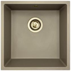 Fregadero GraniteMy Universal de granito taupe de 40x40 cm de montaje sobre encimera, bajo encimera y enrasado con tapón dorado 1208967215