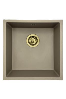 GraniteMy Universal granite taupe sink 40x40 cm top-mounted undermount and flush-mount with golden plug 1208967215