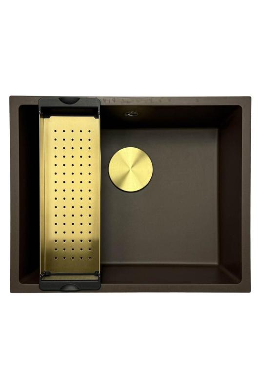 Fregadero GraniteMy Universal de granito para cafetería de 50x40 cm de montaje sobre encimera, bajo encimera y enrasado con tapón de gota 1208967230