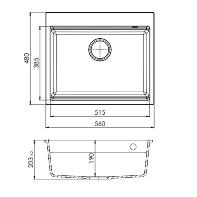 GraniteMy Steam granite sink 56x48 cm black top- mounted with stainless steel plug including accessories 1208967231