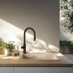 Fregadero GraniteMy Universal de granito beige arena 40x40 cm de montaje sobre encimera, bajo encimera y enrasado con tapón negro 1208967232