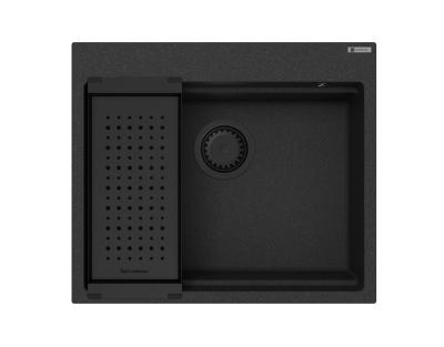 GraniteMy Steam granite sink 56x48 cm black top- mounted with black plug including accessories 1208967233