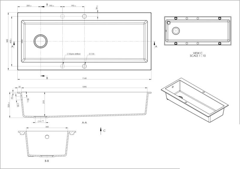 GraniteMy Fregadero de granito negro muy grande 116x50 cm sobre encimera con banco para grifo y tapón de acero inoxidable 1208967236