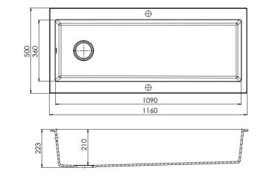 GraniteMy Trog granite very large black sink 116x50 cm black top-mounted with tap hole bench with black plug 1208967237