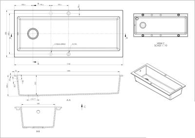 GraniteMy Trog granite very large black sink 116x50 cm black top-mounted with tap hole bench with copper plug 1208967238