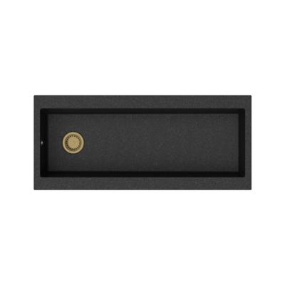 GraniteMy Trog granite very large black sink 116x50 cm black top-mounted with tap hole bench with golden plug 1208967239