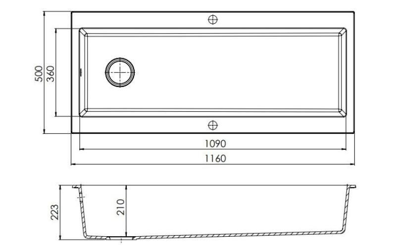 GraniteMy Trog fregadero de granito muy grande negro 116x50 cm montaje en superficie con banco para grifo y tapón dorado 1208967239