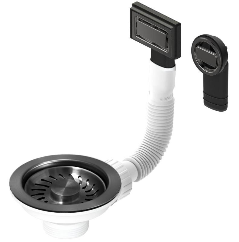 Juego de tapones para cubos Granitemy PVD cepillado gun metal, juego de desagües para fregadero con rebosadero redondo y rectangular 1208967253