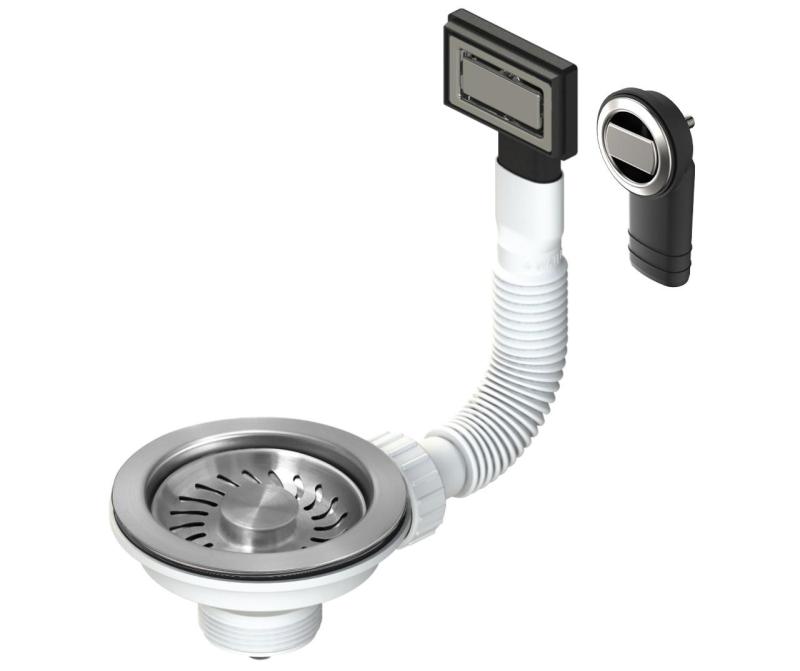 Conjunto de tapón de canasta Granitemy en acero inoxidable cepillado, juego de drenaje para fregadero incl. desbordamiento redondo y rectangular 1208967254