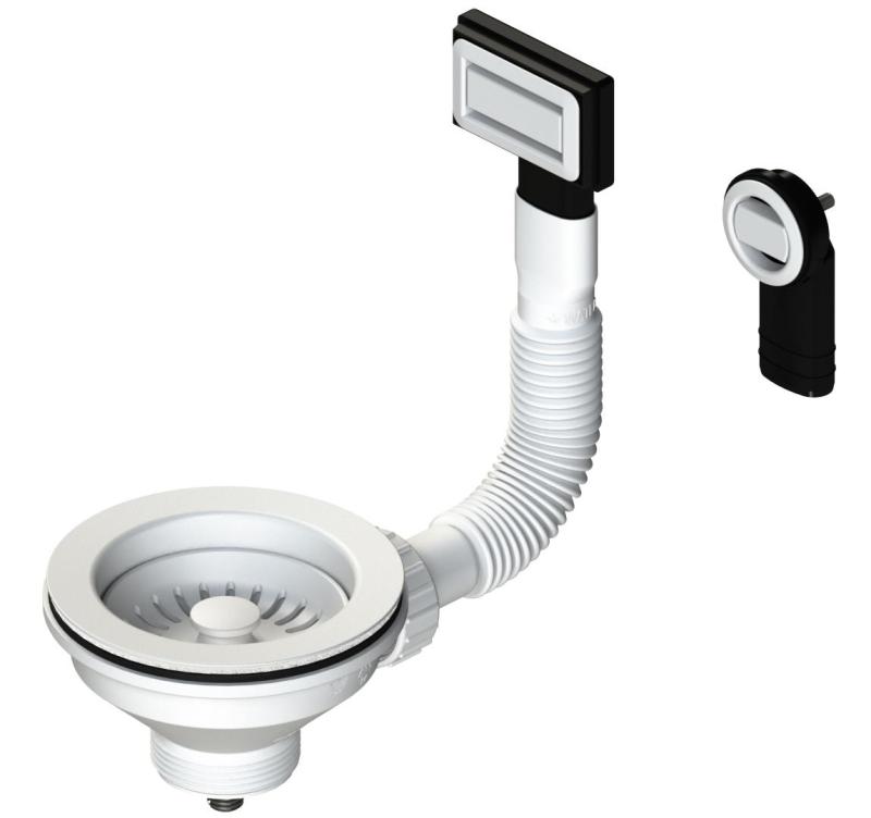 Juego de tapones para cubeta Granitemy, blanco mate, juego de desagüe para fregadero con rebosadero redondo y rectangular 1208967257