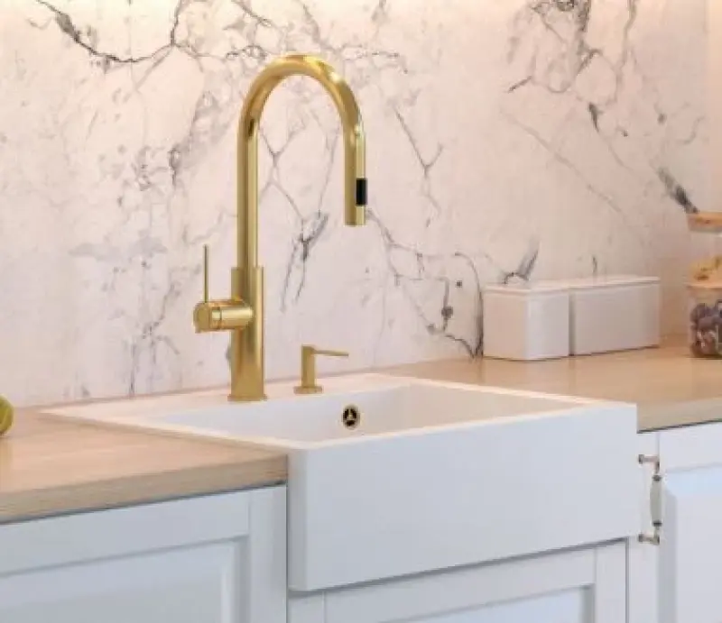 Quadri Casa de Campo fregadero de granito mate blanco con tapón de cobre 595x540mm 1208967265