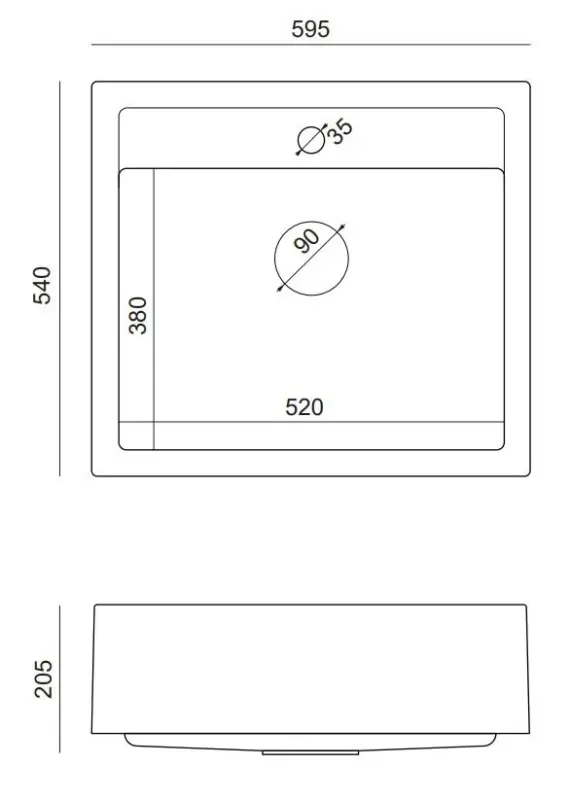 Quadri Farmhouse rústico fregadero de granito empotrado o sobre encimera antracita con tapón de acero inoxidable 595x540mm 1208967269