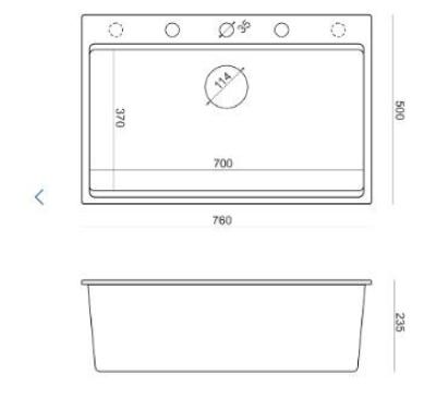 Quadri Hard Rock taupe granite inset large sink 76x50cm including stainless steel plug and accessories 1208967270