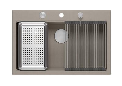 Quadri Hard Rock taupe granite inset large sink 76x50cm including stainless steel plug and accessories 1208967270