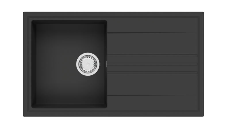 GraniteMy Vesi fregadero de granito negro empotrado de 86x50cm con escurridor reversible y tapón de acero inoxidable 1208967279