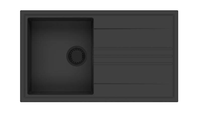 Mi Vesi lavabo de granito de montaje en superficie negro 86x50cm con escurridor reversible y tapón negro 1208967288