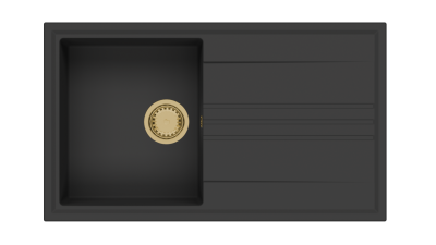 GraniteMy Vesi granite built-up black sink 86x50cm with drainer reversible with gold plug 1208967289