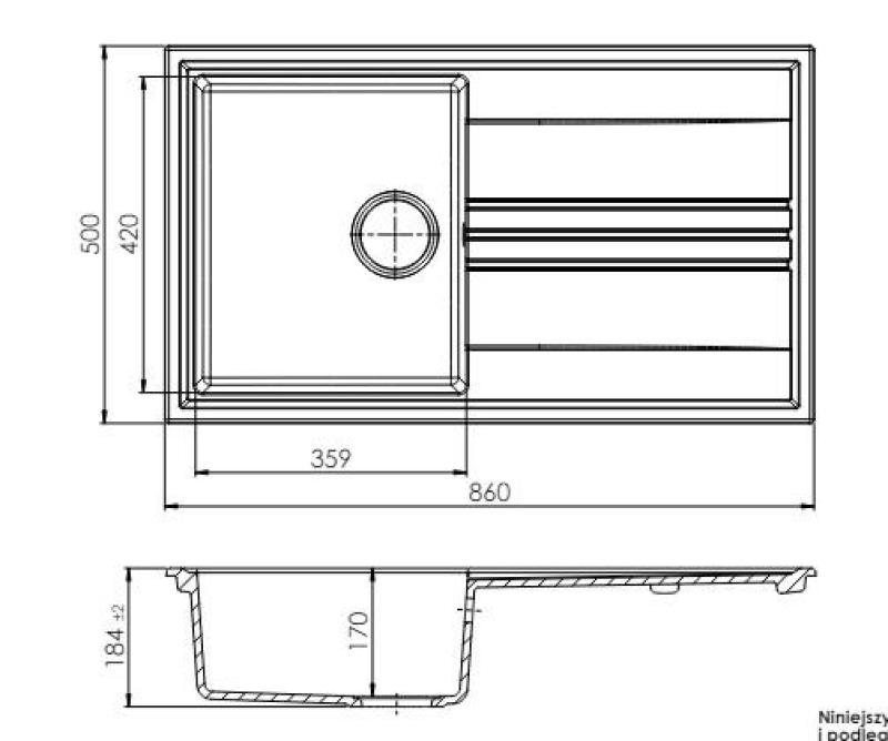 Mi Vesi granito empotrado fregadero negro 86x50cm con escurridor reversible con tapón dorado 1208967289