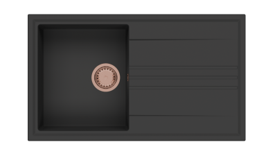 GraniteMy Vesi granite built-in black sink 86x50cm with drainer reversible with copper plug 1208967290