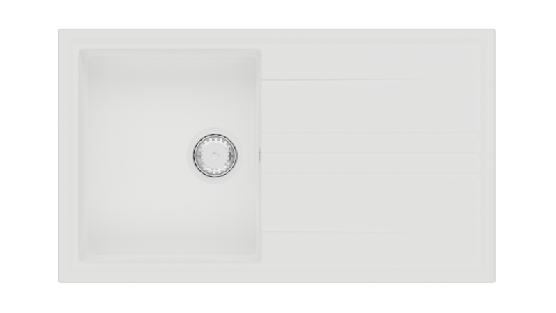 Mi Vesi de granito con fregadero blanco incorporado de 86x50cm con escurridor reversible y tapón de acero inoxidable 1208967291