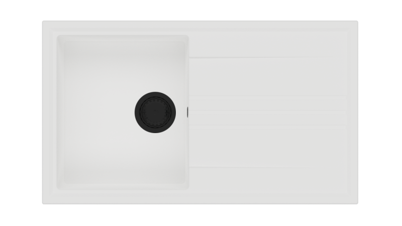 GraniteMy Vesi lavabo de granito blanco empotrado de 86x50cm con escurridor reversible con tapón negro 1208967292