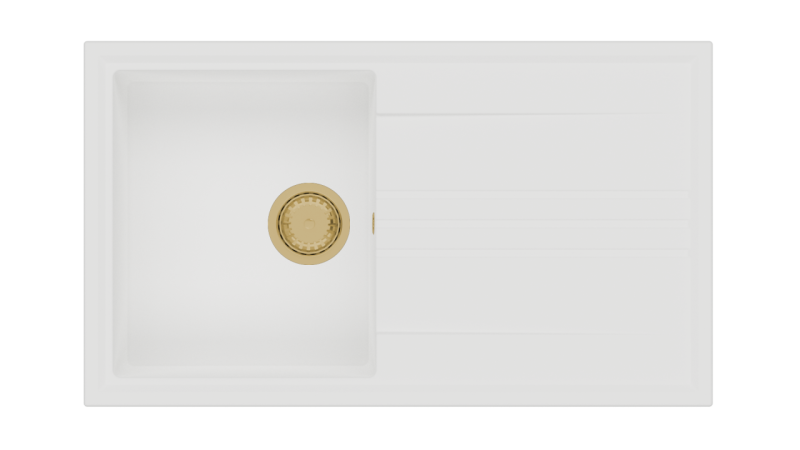 GraniteMy Vesi encimera de granito blanco lavabo 86x50cm con escurridor reversible con tapón dorado 1208967293
