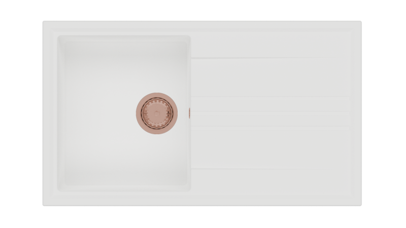 Mi Vesi granito montado en blanco con fregadero de 86x50cm con escurridor reversible y tapón de cobre 1208967294