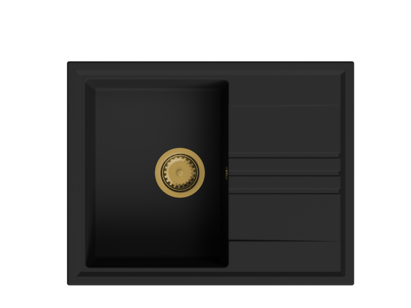 Mi Vesi granito de montaje en superficie fregadero negro 64x50cm con escurridor reversible con tapón dorado 1208967296