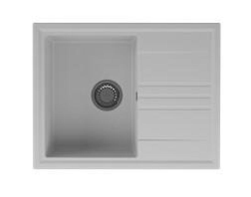 GraniteMy Vesi fregadero de granito profundo sobre encimera blanco 64x50cm con escurridor reversible con tapón de acero inoxidable 1208967298