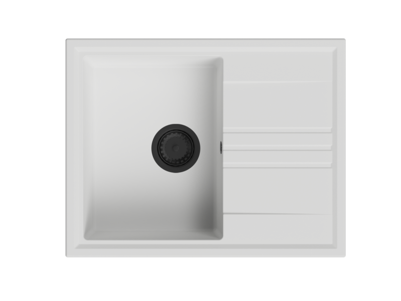 GraniteMy Vesi fregadero de granito blanco de 64x50cm con escurridor reversible con tapón negro 1208967299