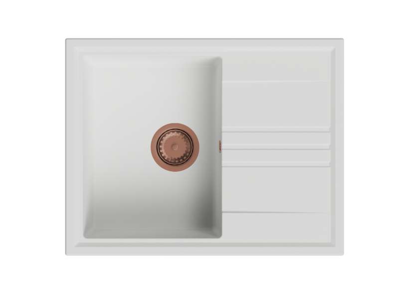 GraniteMy Vesi granito blanco montado en superficie fregadero 64x50cm con escurridor reversible con tapón de cobre 1208967301
