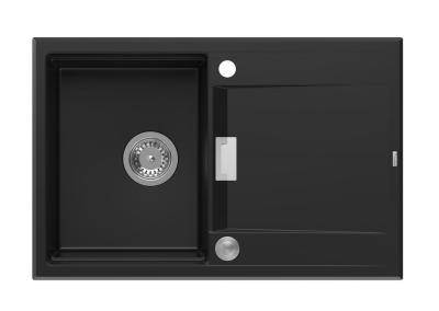 Quadri Minton Fregadero de Granito sobre Encimera Negro 76x50cm con Escurridor Reversible y Tapón de Acero Inoxidable - 1208967303