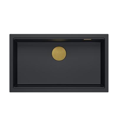 Quadri Newport II black granite inset and undermount sink with manual siphon 76x45cm with gold plug 1208967307
