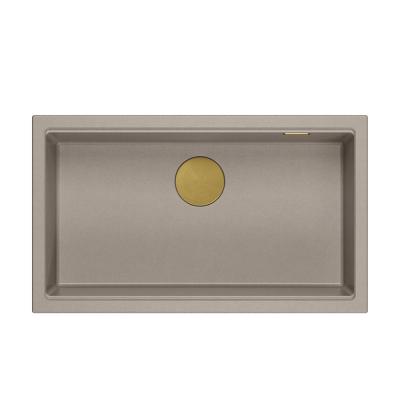 Quadri Newport II taupe granite inset and undermount sink with manual siphon 76x45cm with golden plug 1208967309