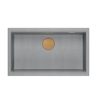 Quadri Newport II grey granite inset and undermount sink with manual siphon 76x45cm with copper plug1208967314